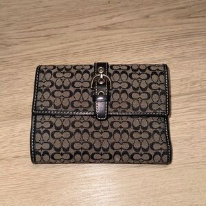 Coach Black and Tan Vintage Trifold Buckle Wallet